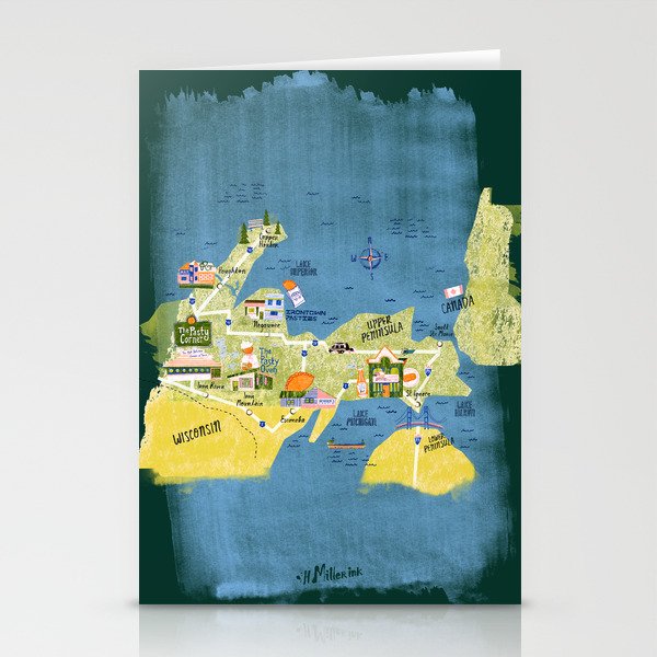 Map of Northern Michigan - Pasty Tour in Emerald Stationery Card Gallery Image 1