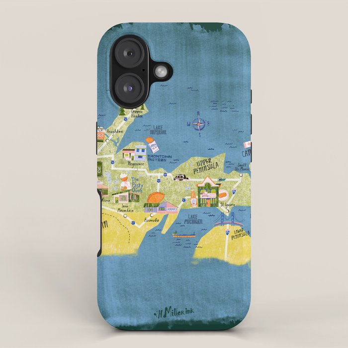 Map of Northern Michigan - Pasty Tour in Emerald iPhone Case Gallery Image 1