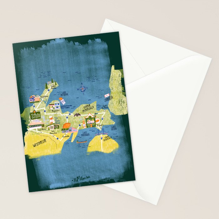 Map of Northern Michigan - Pasty Tour in Emerald Stationery Card Gallery Image 2