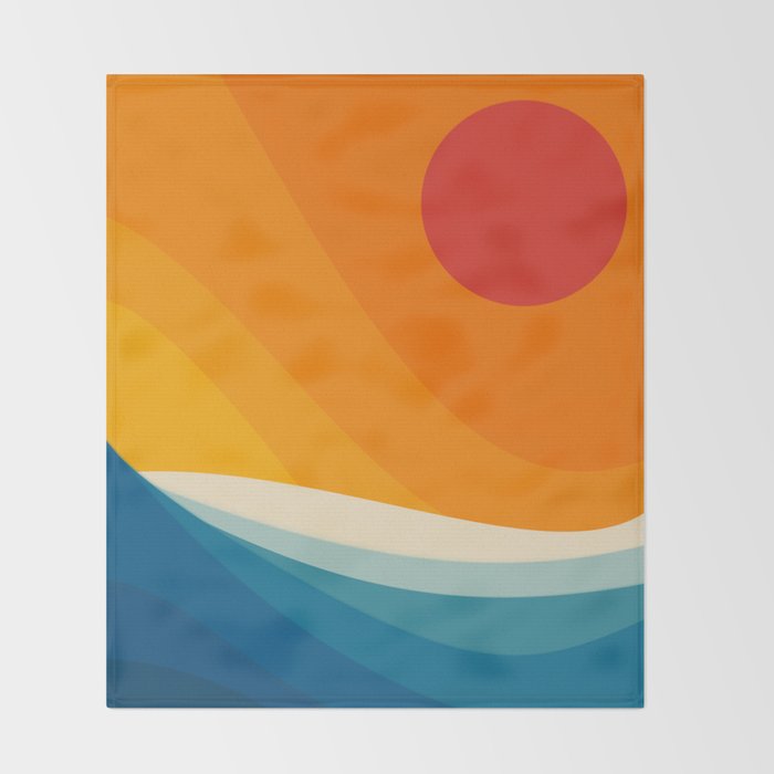 Abstract colorful landscape with wavy sea and sun Throw Blanket Gallery Image 2