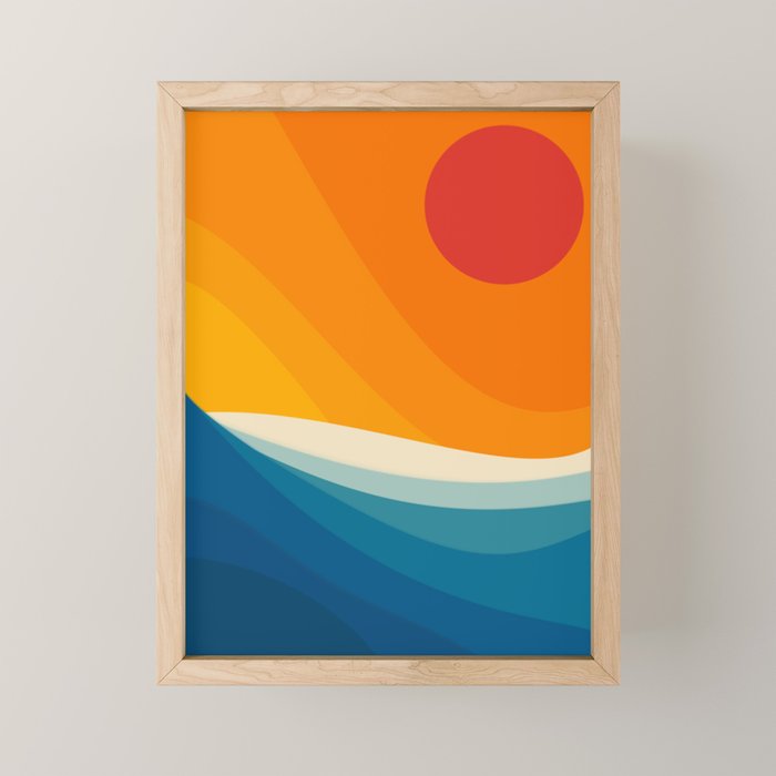 Abstract colorful landscape with wavy sea and sun Mini Art Print Gallery Image 1