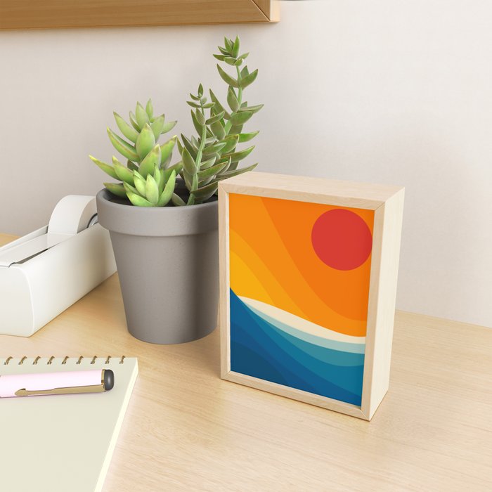 Abstract colorful landscape with wavy sea and sun Mini Art Print Gallery Image 2
