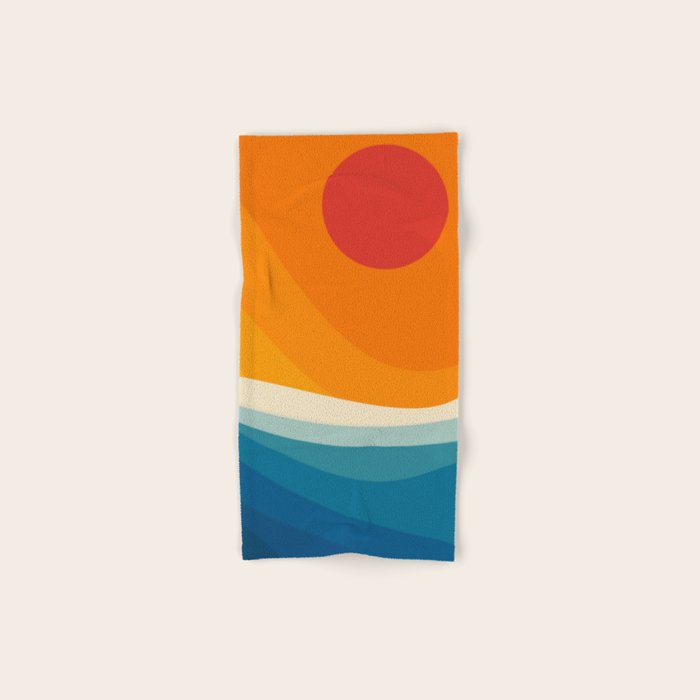 Abstract colorful landscape with wavy sea and sun Bath Towel Gallery Image 1