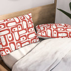 Mid Century Modern Piquet Abstract Multi Geometric Pattern in Red and White Pillow Sham Gallery Image 2