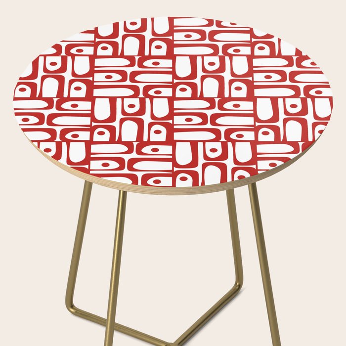 Mid Century Modern Piquet Abstract Multi Geometric Pattern in Red and White Side Table Gallery Image 2