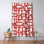 Mid Century Modern Piquet Abstract Multi Geometric Pattern in Red and White Window Curtain Gallery Image 5