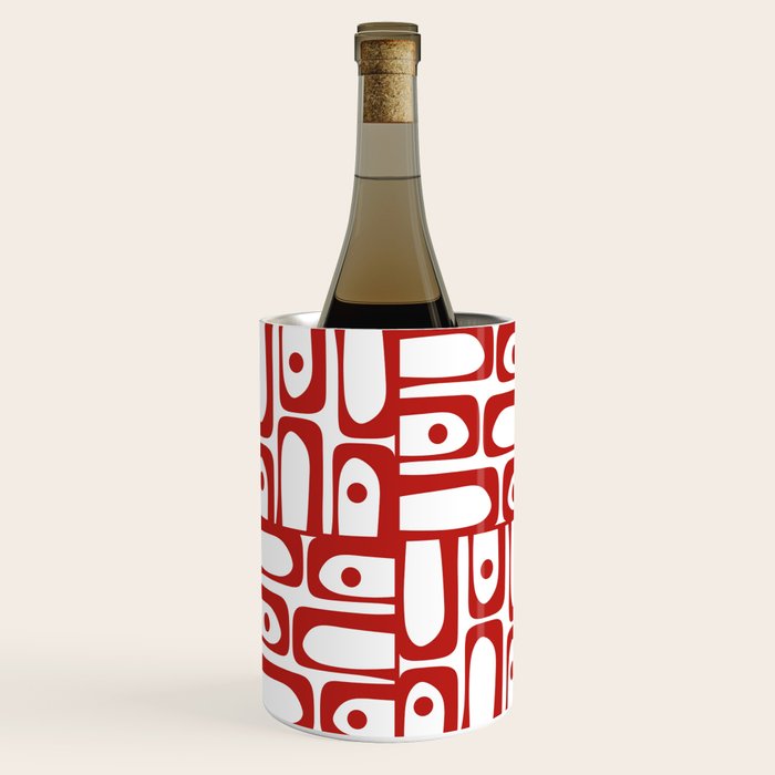 Mid Century Modern Piquet Abstract Multi Geometric Pattern in Red and White Wine Chiller Gallery Image 2