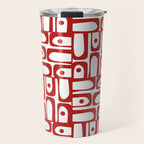 Mid Century Modern Piquet Abstract Multi Geometric Pattern in Red and White Travel Mug Gallery Image 1