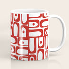 Mid Century Modern Piquet Abstract Multi Geometric Pattern in Red and White Coffee Mug Gallery Image 1