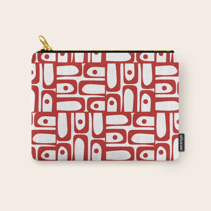 Mid Century Modern Piquet Abstract Multi Geometric Pattern in Red and White Carry All Pouch Gallery Image 1