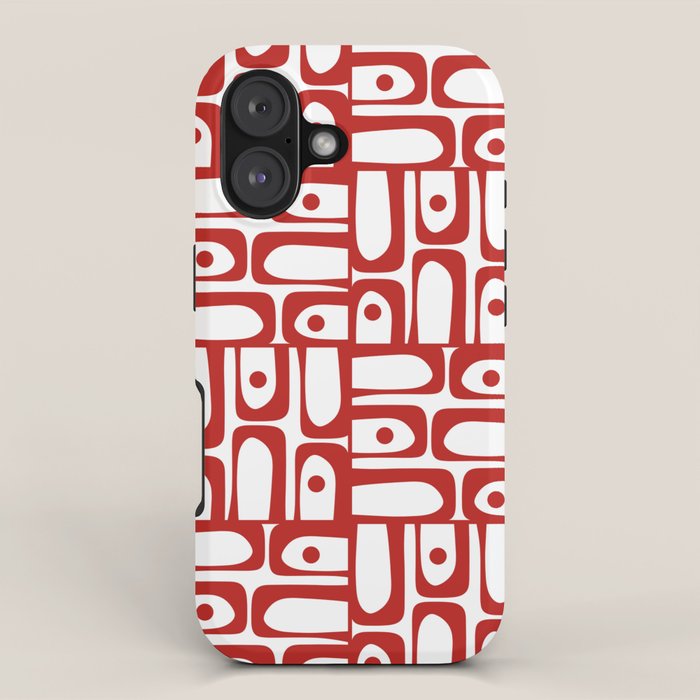 Mid Century Modern Piquet Abstract Multi Geometric Pattern in Red and White iPhone Case Gallery Image 1