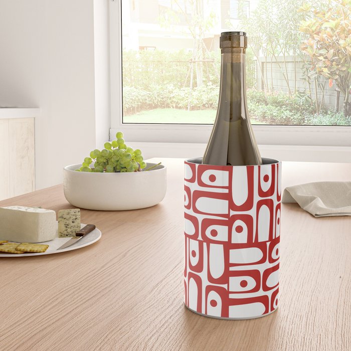 Mid Century Modern Piquet Abstract Multi Geometric Pattern in Red and White Wine Chiller Gallery Image 4