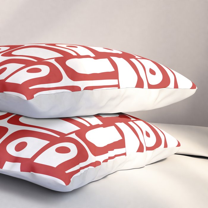 Mid Century Modern Piquet Abstract Multi Geometric Pattern in Red and White Pillow Sham Gallery Image 3