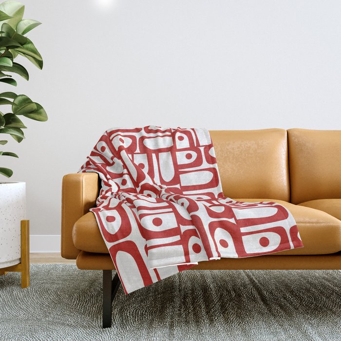 Mid Century Modern Piquet Abstract Multi Geometric Pattern in Red and White Throw Blanket Gallery Image 1