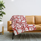 Mid Century Modern Piquet Abstract Multi Geometric Pattern in Red and White Throw Blanket Gallery Image 1