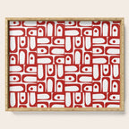 Mid Century Modern Piquet Abstract Multi Geometric Pattern in Red and White Serving Tray Gallery Image 1