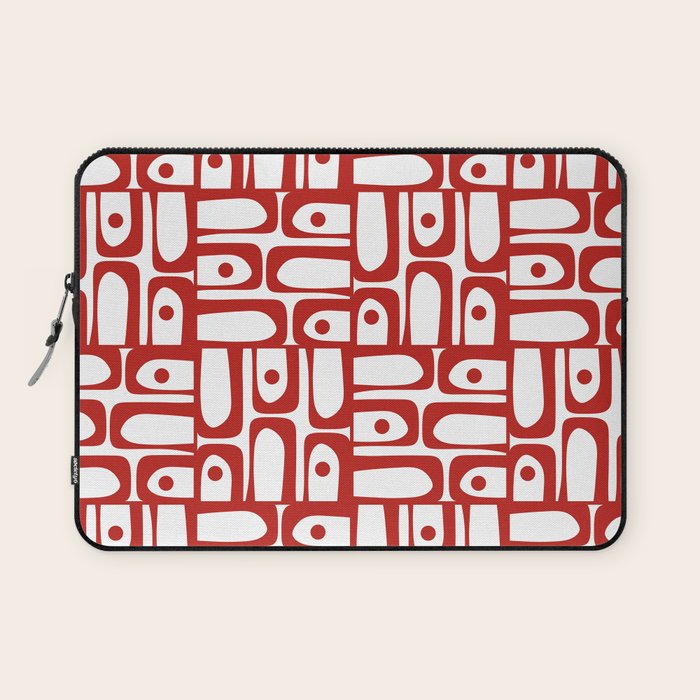 Mid Century Modern Piquet Abstract Multi Geometric Pattern in Red and White Laptop Sleeve Gallery Image 1