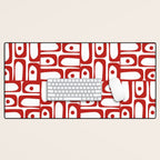 Mid Century Modern Piquet Abstract Multi Geometric Pattern in Red and White Desk Mat Gallery Image 1