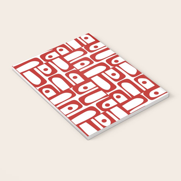 Mid Century Modern Piquet Abstract Multi Geometric Pattern in Red and White Notebook Gallery Image 3