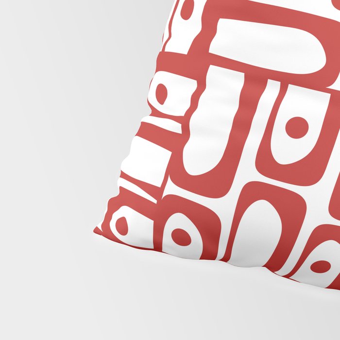 Mid Century Modern Piquet Abstract Multi Geometric Pattern in Red and White Pillow Sham Gallery Image 4