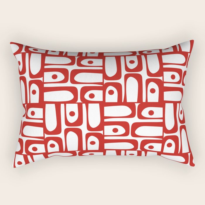 Mid Century Modern Piquet Abstract Multi Geometric Pattern in Red and White Rectangular Pillow Gallery Image 1