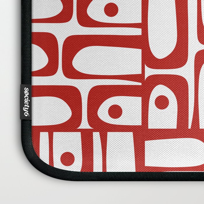 Mid Century Modern Piquet Abstract Multi Geometric Pattern in Red and White Laptop Sleeve Gallery Image 3