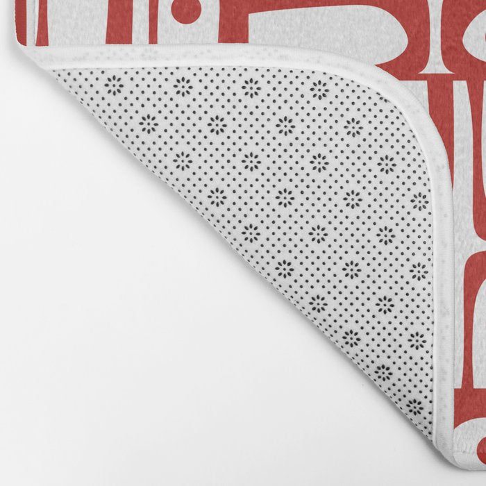 Mid Century Modern Piquet Abstract Multi Geometric Pattern in Red and White Bath Mat Gallery Image 2