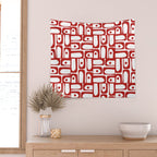 Mid Century Modern Piquet Abstract Multi Geometric Pattern in Red and White Wall Tapestry Gallery Image 2