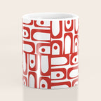 Mid Century Modern Piquet Abstract Multi Geometric Pattern in Red and White Coffee Mug Gallery Image 4