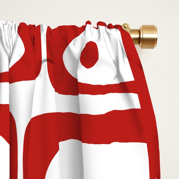 Mid Century Modern Piquet Abstract Multi Geometric Pattern in Red and White Window Curtain Gallery Image 2