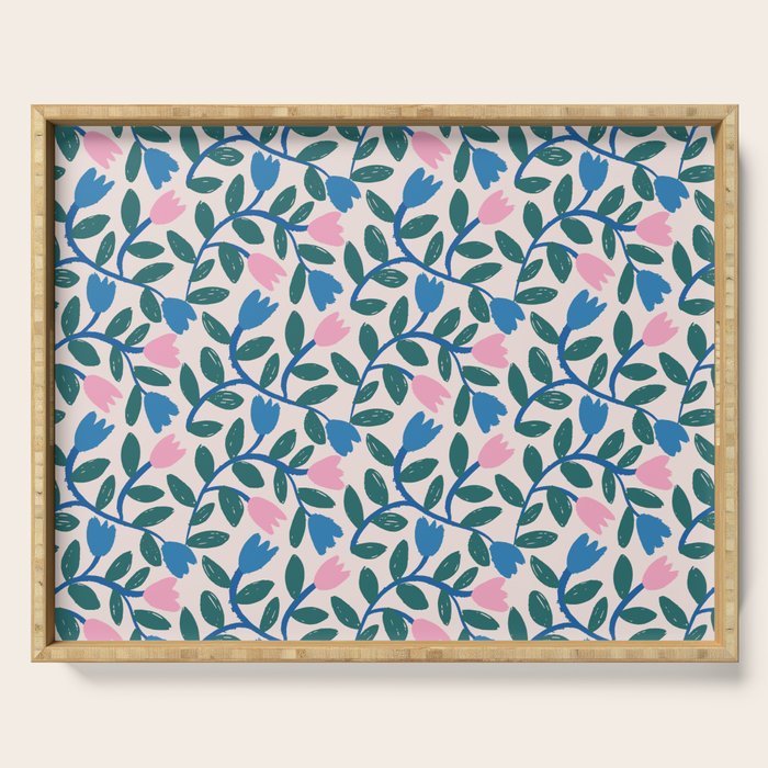 Simple Floral - Blue, Pink and Green Serving Tray Gallery Image 1