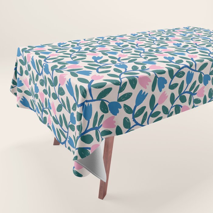 Simple Floral - Blue, Pink and Green Tablecloth Gallery Image 1