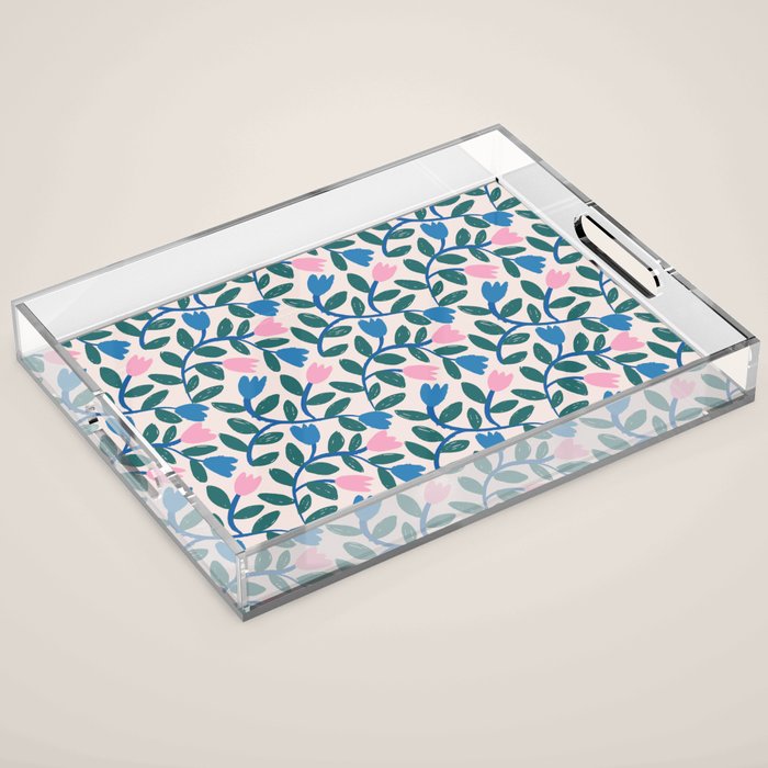 Simple Floral - Blue, Pink and Green Acrylic Tray Gallery Image 1