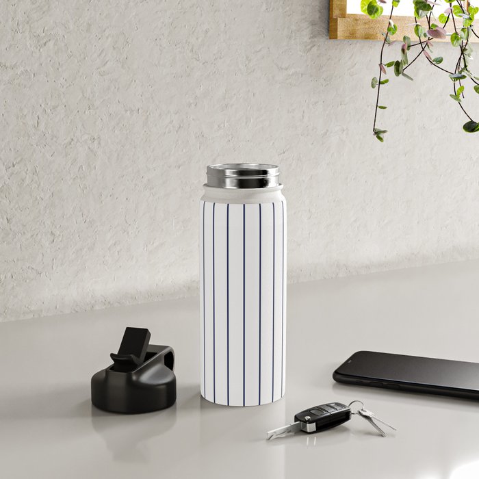 Classic Blue Baseball Stripe Lines On White Water Bottle Gallery Image 5