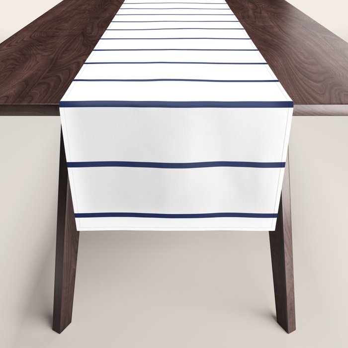 Classic Blue Baseball Stripe Lines On White Table Runner Gallery Image 1
