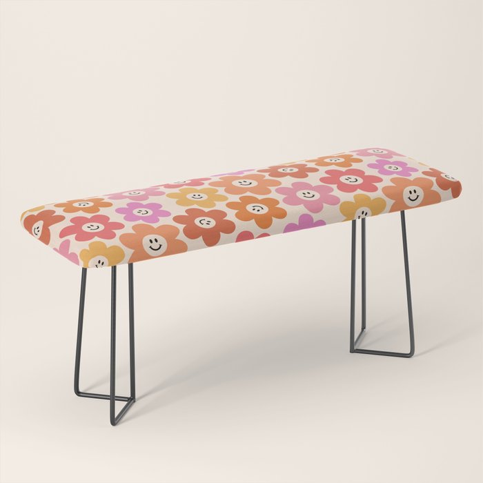 Retro Smiley Flowers Pattern Bench Gallery Image 1