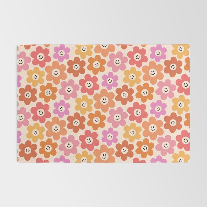 Retro Smiley Flowers Pattern Rug Gallery Image 2