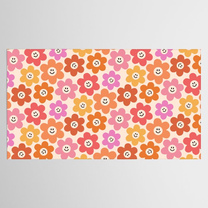 Retro Smiley Flowers Pattern Tablecloth Gallery Image 2