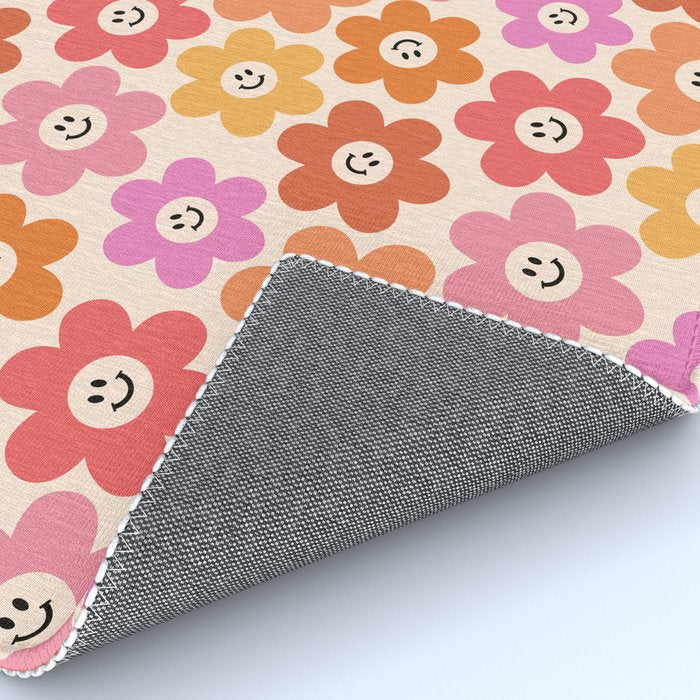 Retro Smiley Flowers Pattern Rug Gallery Image 4