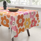 Retro Smiley Flowers Pattern Tablecloth Gallery Image 3