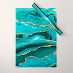Aqua Turquoise Day Blue Galaxy Marble Wrapping Paper Gallery Image 1