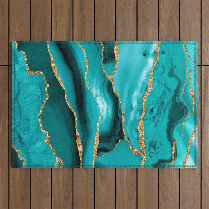 Aqua Turquoise Day Blue Galaxy Marble Outdoor Rug Gallery Image 1