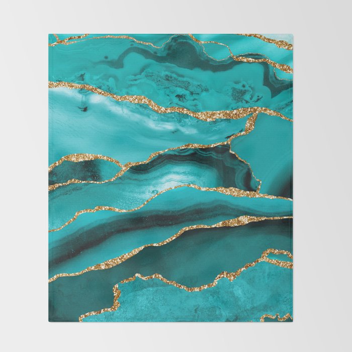 Aqua Turquoise Day Blue Galaxy Marble Throw Blanket Gallery Image 2