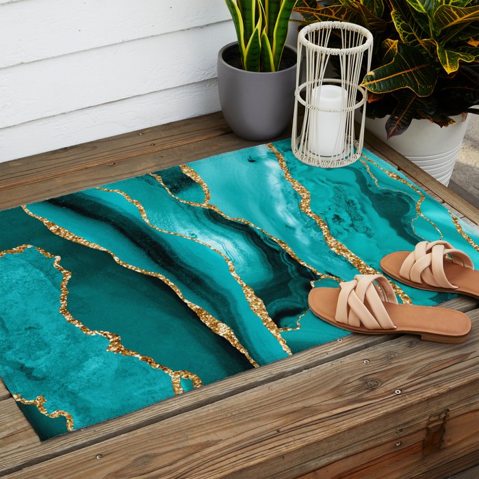 Aqua Turquoise Day Blue Galaxy Marble Outdoor Rug Gallery Image 2