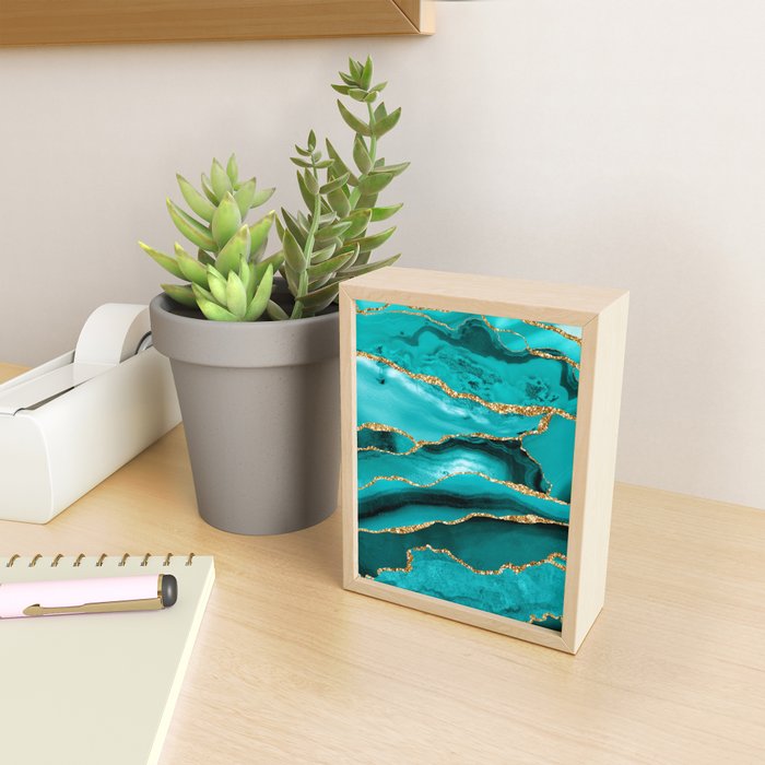 Aqua Turquoise Day Blue Galaxy Marble Mini Art Print Gallery Image 2