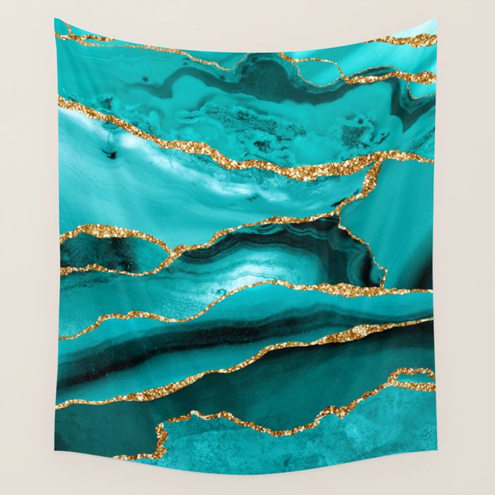 Aqua Turquoise Day Blue Galaxy Marble Wall Tapestry Gallery Image 4