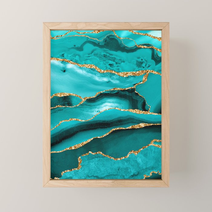 Aqua Turquoise Day Blue Galaxy Marble Mini Art Print Gallery Image 1