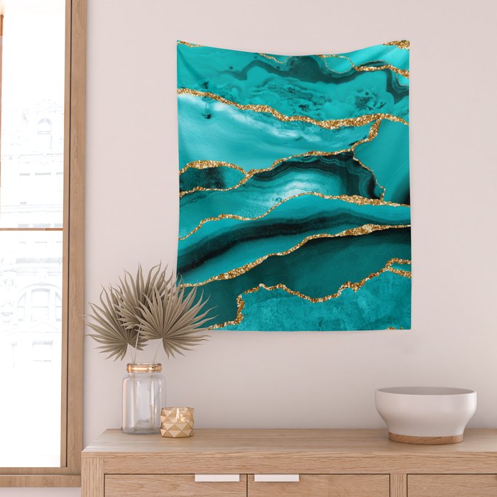 Aqua Turquoise Day Blue Galaxy Marble Wall Tapestry Gallery Image 2