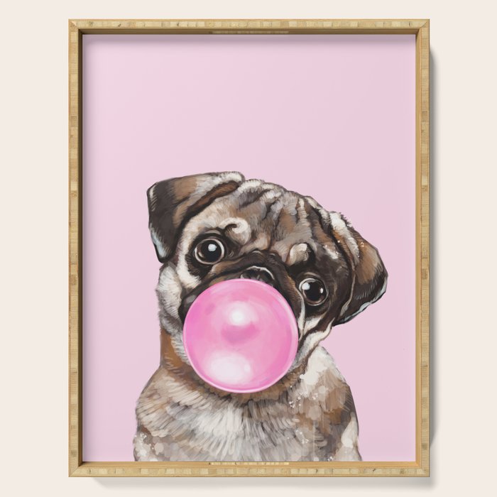 Pug with Pink Bubble Gum Serving Tray Gallery Image 1