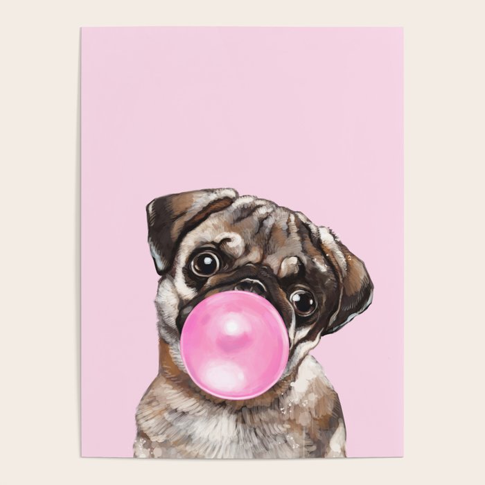 Pug with Pink Bubble Gum Poster Gallery Image 1